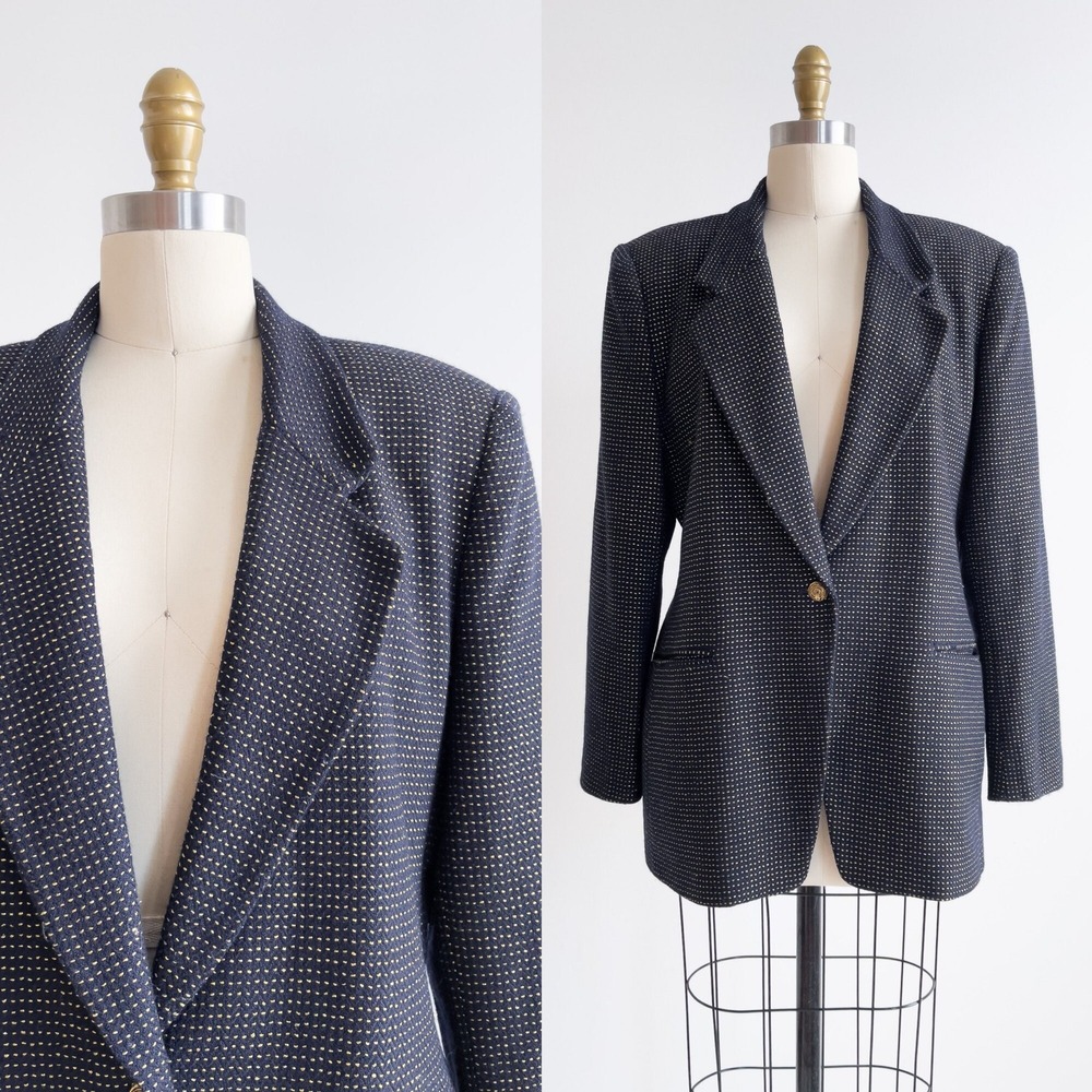 navy wool jacket‎ 90s vintage Jones New York blue gold blazer